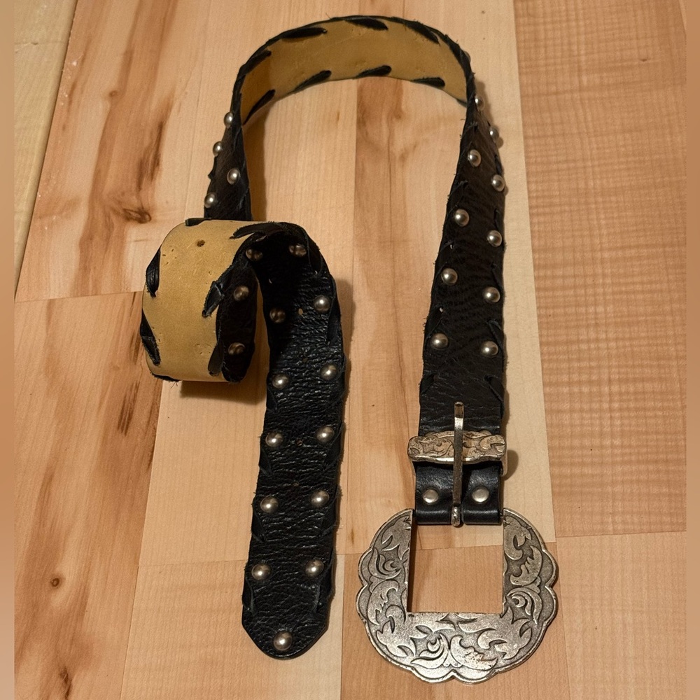 Free People Black Belt with Matte Silver Hardware OS EUC
